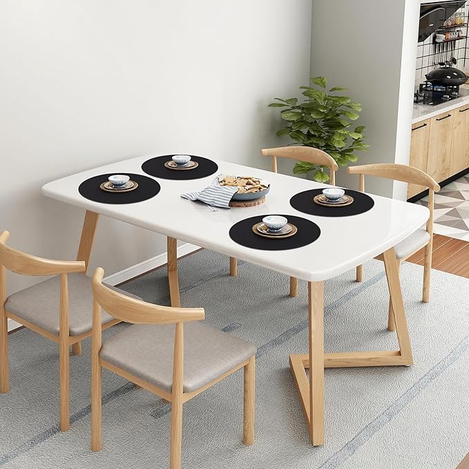 Homaxy Round Faux Leather Placemats and Coasters, Washable Dual-Side Table Mats, Wipeable Heat-Resistant Dining Place Mats for Outdoor and Indoor, Set of 4, Diameter 13 and 3.93 inch, Black