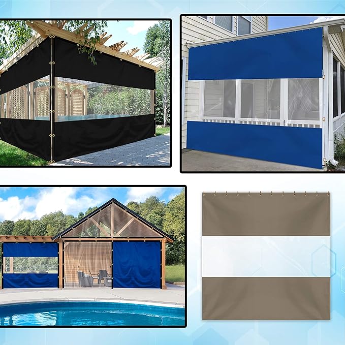 Covers & all Outdoor Clear Panel Curtain, 12 oz Vinyl Outdor Curtains for Patio, Waterproof & Weather Resistant Tarp with Brass Grommets for Pergola, Porch, Gazebos, Balcony (15' H X10' W feet, Beige)