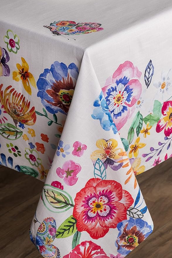 Maison d' Hermine Table Cloth Rectangle Table 100% Cotton 60 x 120 Inches Tablecloth Reusable for Dining Room, Farmhouse, Home, Party, Festive & Wedding Spring Summer - Happy Florals - High Summer