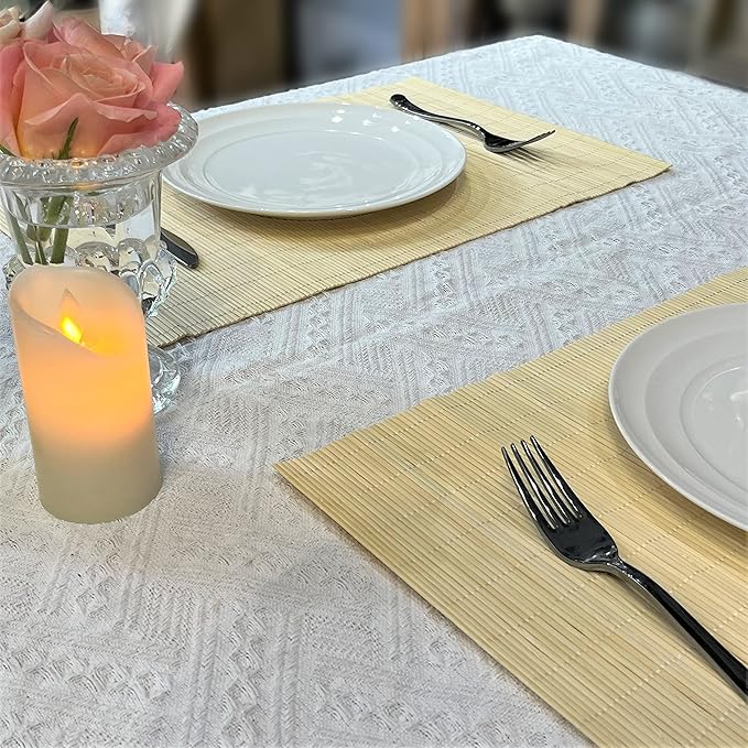 ANDSTAR Set of 4 Pcs Bamboo Placemats Sushi Rolling Mat Japanese Style Natural Anti-Slip Bamboo Placemats Washable Heat-Resistant Table Mats for Dining Room and Kitchen(Natural Color)
