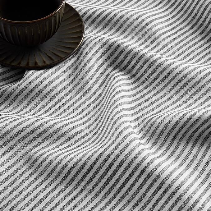 Solino Home Linen Table Runner 36 Inches - Narrow Stripe 100% Pure Linen Black and White Farmhouse Table Runner 14 x 36 Inch Ideal for Dresser and Coffee Tables - Winter, Spring, Easter