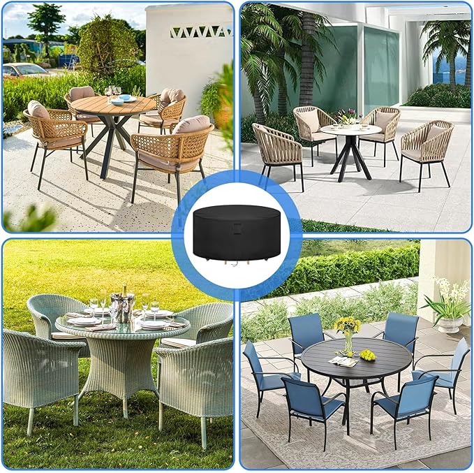 Round Patio Furniture Covers, Waterproof Round High Outdoor Table and Chair Set Cover, Tall Outdoor Furniture Covers for Winter, Rainproof Fadeproof- 84"Dia×50"H