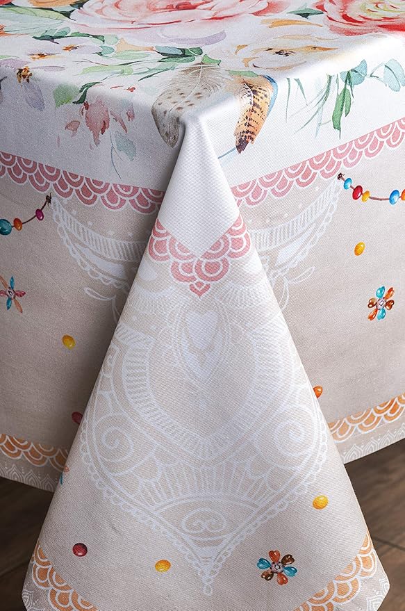 Maison d' Hermine Table Cloth Square Table 100% Cotton 54 x 54 Inches Tablecloth Reusable Decorative for Dining Room, Farmhouse, Home, Party, Festive & Wedding Spring Summer - Ibiza - Beige