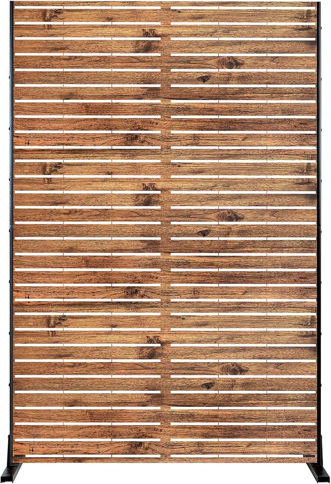 Metal Privacy Screen Outdoor Freestanding Privacy Wall Panels and Decorative Patio Dividers, Crafted from Steel with Sun-Proof Design, Ideal for Patio,Garden,72" H×47" L(Natural Wood-3 Panels