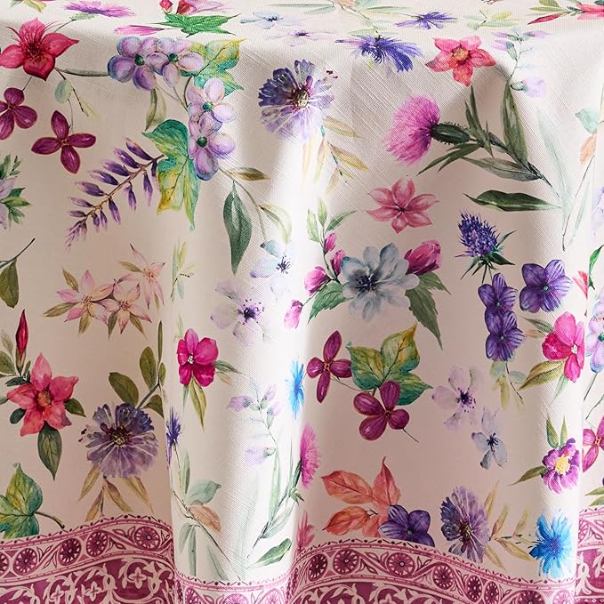 Maison d' Hermine Table Cloth Round Table 100% Cotton 63 Inches Tablecloth Reusable Decorative Everyday Use for Dining Room, Farmhouse, Home, Party, Festive & Wedding Spring Summer - Chardon
