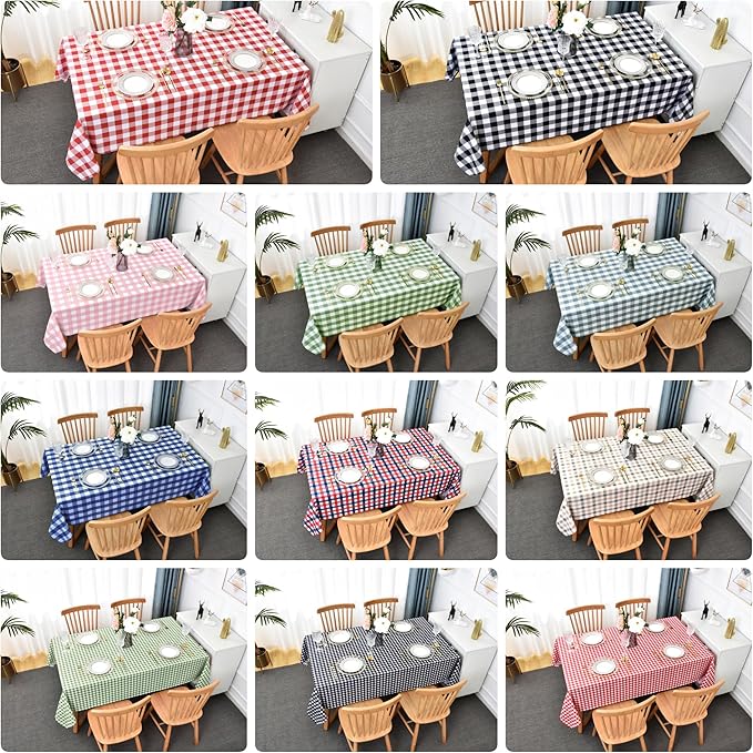 Classic Gingham Plaid Tablecloth Fabric - Rectangular 58x102 Inch Water Resistant Checked Table Cloth for Indoor/Outdoor Use - Table Cover for Kitchen, Picnics, Gardens, and Parties