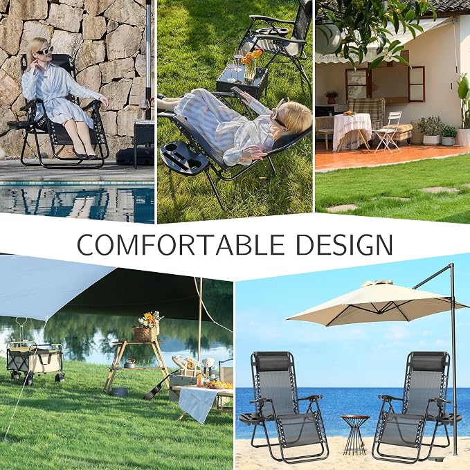 Sweetcrispy Zero Gravity Chairs Set of 2, Outdoor Folding Patio Lounge Chair - Image 8