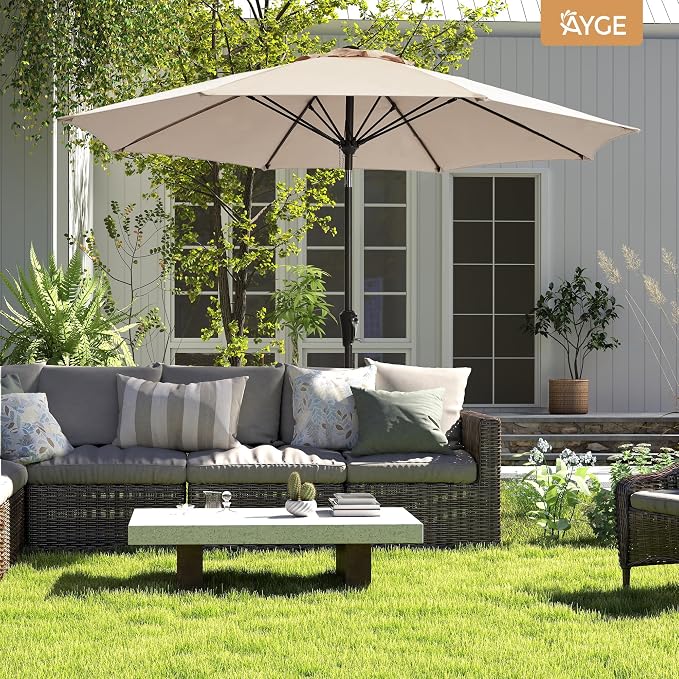 Ayge 9 FT Patio Umbrella Outdoor Table Umbrella Fiberglass Frame Beige | 9 FT - Image 8