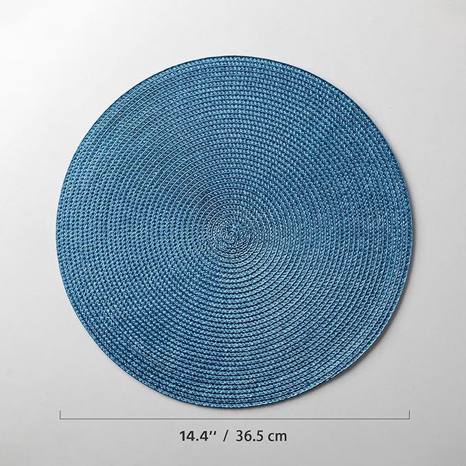 Round Placemats Set of 4 Plastic Woven Placemats Washable Wipeable Table Mats for Dining Table Heat Resistant Non-Slip Circle Place Mats (Royal Blue)