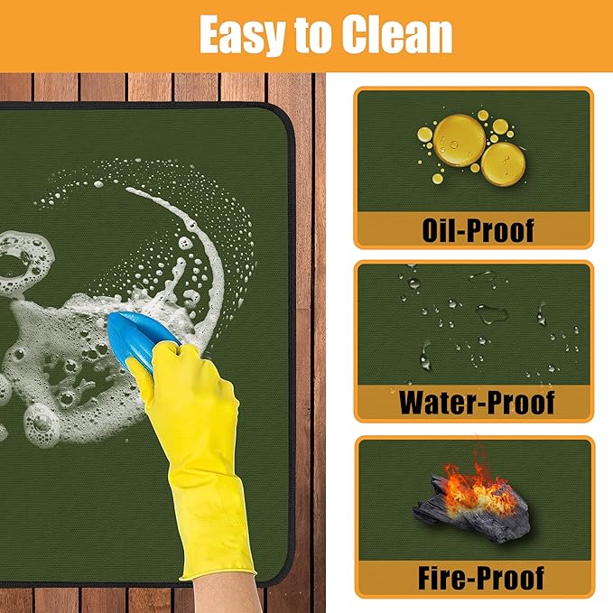 24x31in Heat Resistant Grill Mats for Outdoor Grill to Protect Your Prep Table and Outdoor Grill Table - Fire Proof & Water Proof & Oil Proof BBQ Mat - Green(1mm)