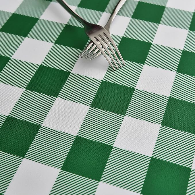 Waterproof Plaid Tablecloth Fabric - Round 90 Inch Classic Gingham Checker Table Cloth for Indoor/Outdoor Use - Buffalo Table Cover for Picnics, BBQs, and Parties