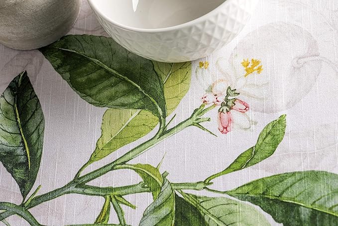 Maison d' Hermine Table Cloth Round Table 100% Cotton 69 Inches Tablecloth Reusable Decorative Everyday Use for Dining Room, Farmhouse, Home, Party, Festive & Wedding Spring Summer - Limoncello