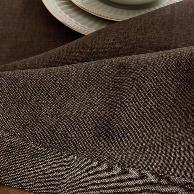 Solino Home Linen Chambray Brown Table Runner 120 Inches Long - Athena, 100% Pure Linen Dining Table Runner 14 x 120 Inch for Winter - Handcrafted and Machine Washable