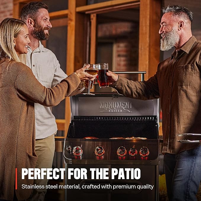 Monument Grills 4+1 Burner Natural Gas Grill with Hose, 50,000 BTU Stainless Steel Outdoor Patio Barbecue Grill with Cover, Fast Heating, Knob Control, and Easy Cleanup, M415BZNG