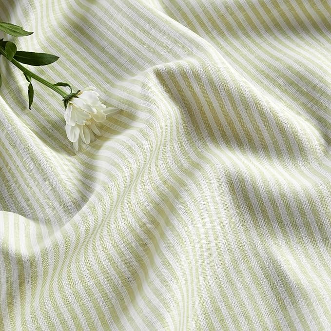 Solino Home Linen Table Runner 48 Inches - Narrow Stripe 100% Pure Linen Sage and White Table Runner 14 x 48 Inch Ideal for Dresser and Coffee Tables - Winter, Spring, St Patricks Day, Easter