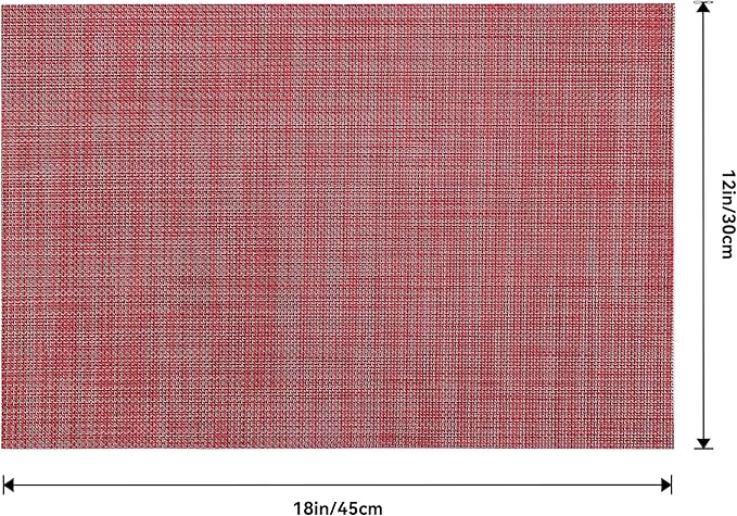 Leetaltree Red Placemats Set of 12 - Heat Resistant Non-Slip Place mats for Dining Table, Washable Durable PVC Vinyl Woven Table Mats(Red, 12)