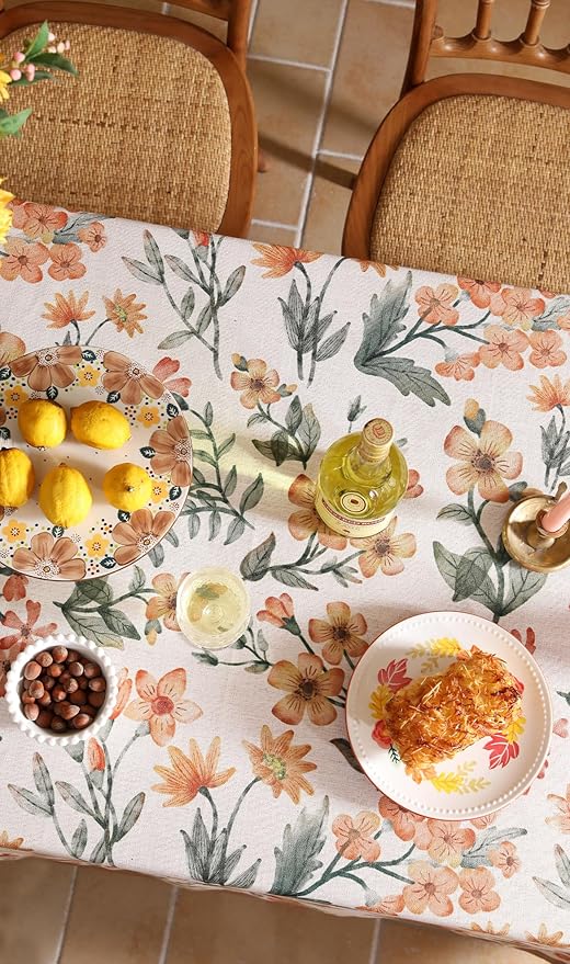 Designer Vintage Linen Small Rectangle Tablecloth,William Morris Block Print Soft and Durable Table Cloth,Decor Table Cover for Kitchen,Dining,Thanksgiving,Christmas,55"*71"-Athea