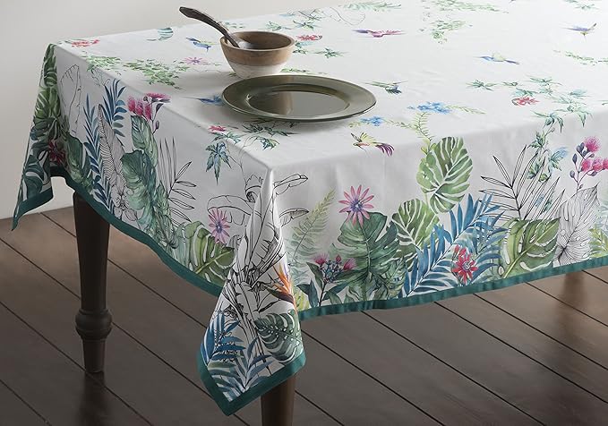 Maison d' Hermine Table Cloth Rectangle Table 100% Cotton 54 x 72 Inches Tablecloth Reusable Decorative Everyday Use for Dining Room, Farmhouse, Home Party, Festive & Wedding Spring Summer - Tropiques