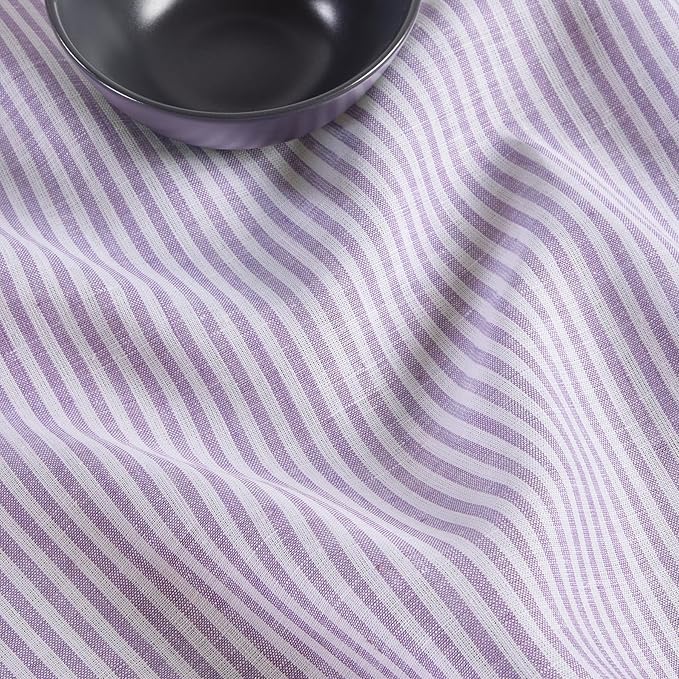 Solino Home Linen Table Runner 36 Inches - Narrow Stripe 100% Pure Linen Lavender and White Farmhouse Table Runner 14 x 36 Inch Ideal for Dresser and Coffee Tables - Valentines, Spring, Easter