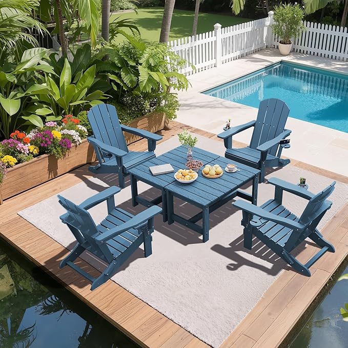 SERWALL Rectangle Outdoor Coffee Table, HDPE Patio Coffee Table, Navy