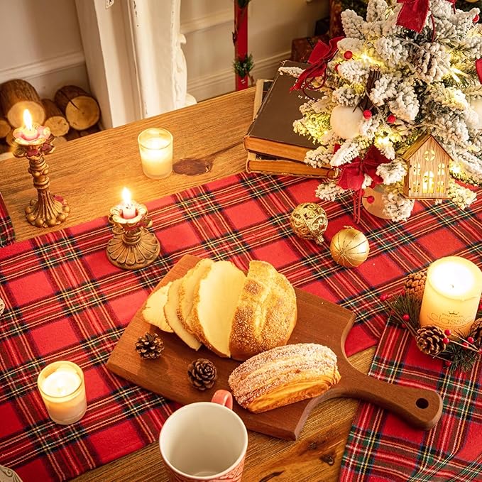 Red Green Plaid Christmas Table Runner, Winter Holiday Table Runners 72 inches Long, Xmas Decorations Indoor Outdoor Farmhouse Home Kitchen Dining Party Decor