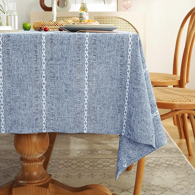 Chassic 54 x 72 inches Farmhouse Style Linen tablecloths, Wrinkle Resistant Washable Dining Room Table Cloths for Small Rectangle Tables - Hemstitch Blue