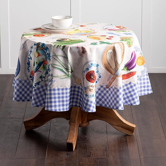 Maison d' Hermine Table Cloth Round Table 100% Cotton 63 Inches Tablecloth Reusable Decorative Everyday Use for Dining Room, Farmhouse, Home, Party, Festive & Wedding Spring Summer - Gourmand