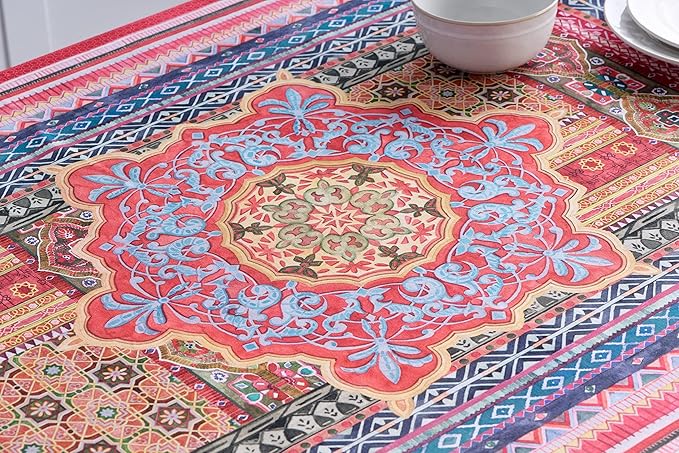 Maison d' Hermine Table Cloth Rectangle Table 100% Cotton 60 x 90 Inches Fall Tablecloth Reusable Everyday Use for Thanksgiving Christmas Decorations Dining Farmhouse Party (Ispahan)