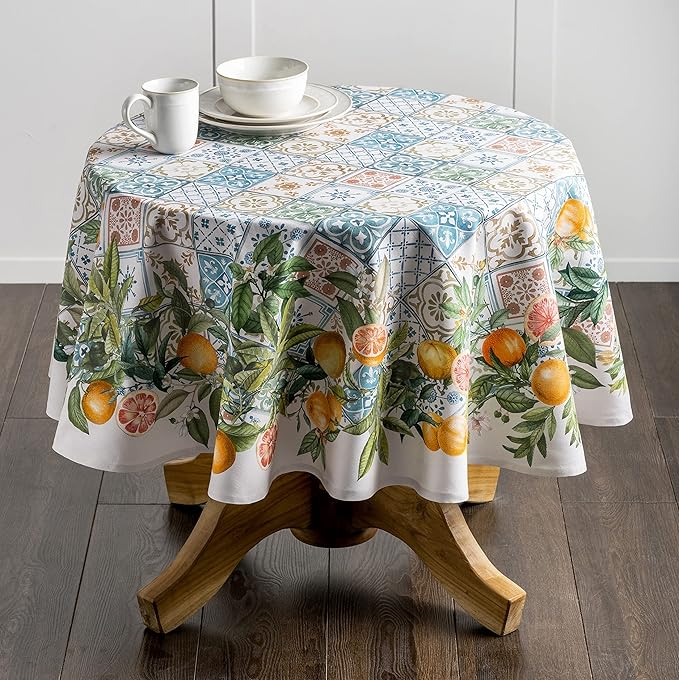 Maison d' Hermine Table Cloth Round Table 100% Cotton 69 Inches Tablecloth Reusable Decorative Everyday Use for Dining Room, Farmhouse, Home, Party, Festive & Wedding Spring Summer - Agrume