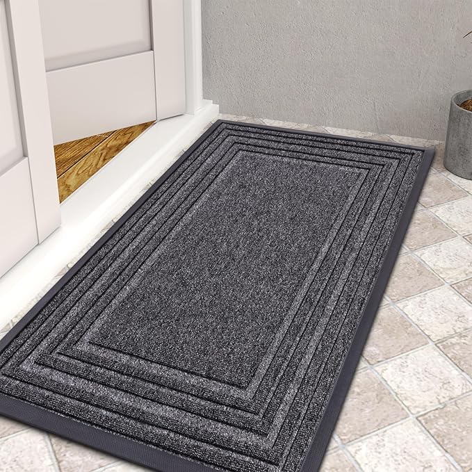 Buganda Front Door Mat Indoor Outdoor Entrance, Non-Slip Natural Rubber Doormats, Easy Clean, Low Profile, Dirt Trapper Entryway Floor Mats for Outside, Garages and Patios, 36x24, Silver Grey