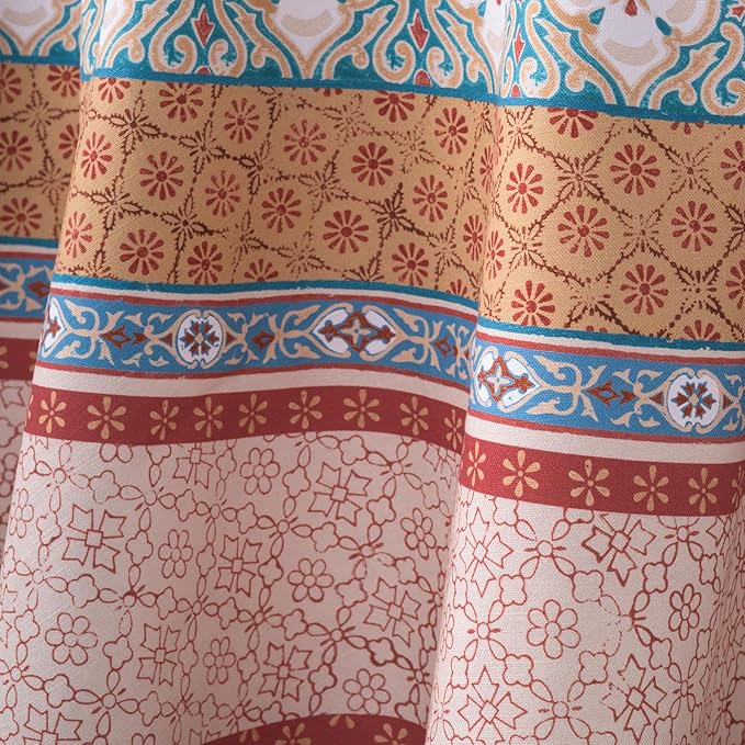 Maison d' Hermine Table Cloth Round Table 100% Cotton 63 Inches Fall Tablecloth Reusable Everyday Use for Thanksgiving Christmas Decorations Dining Farmhouse Party (Romane)