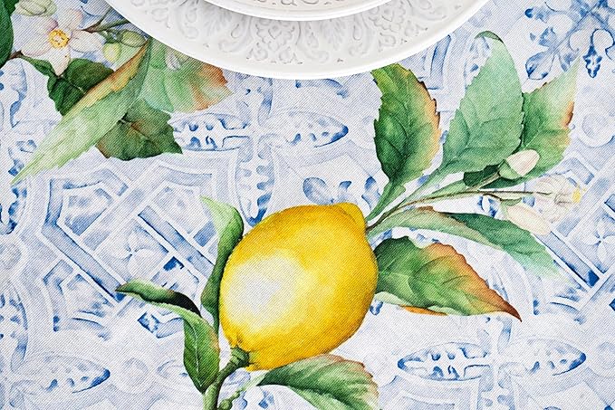 Maison d' Hermine Table Cloth Rectangle Table 100% Cotton 70 x 108 Inches Tablecloth Reusable Decorative Everyday Use for Dining Room, Farmhouse, Home, Party, Festive & Wedding Spring Summer - Citrus