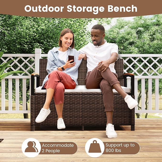 RELAX4LIFE Wicker Outdoor Storage Bench - Image 9