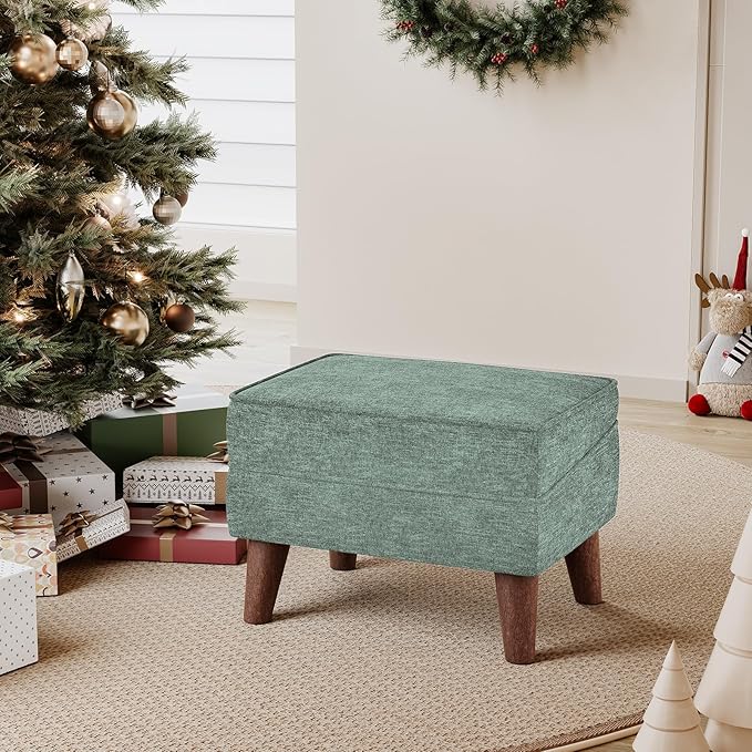 Small Footstool Ottoman, Footstool with Adjustable Lid, 11" Ottoman Foot Rest with Storage for Living Room, Bedroom, Couch, Enterway, Green