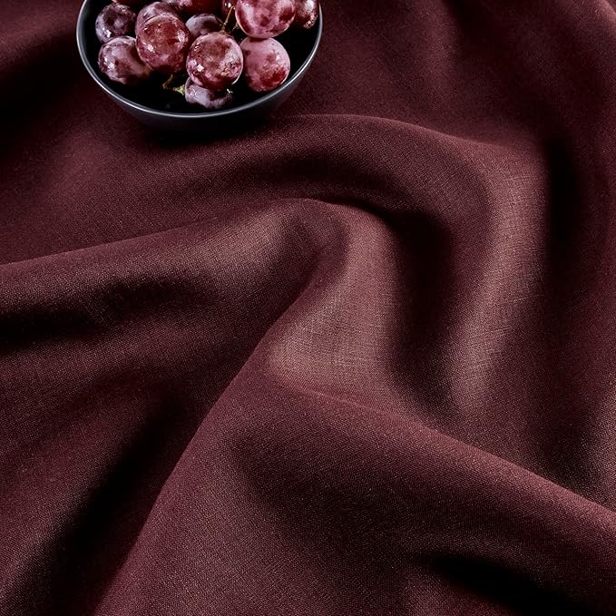 Solino Home Linen Burgundy Table Runner 90 Inches Long - 100% Pure Linen 14 x 90 Inch Table Runner for Valentines, Winter - Classic Hemstitch
