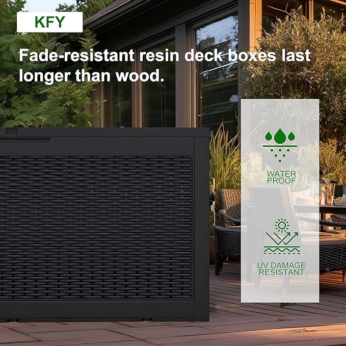 DRATO 100 Gallon Large Deck Box, Outdoor Storage Box for Patio Furniture, Patio Cushions, Gardening Tools, Pool Supplies,660lbs Weight Capacity,Waterproof Resin Storage Boxes(Black,100 Gallon)