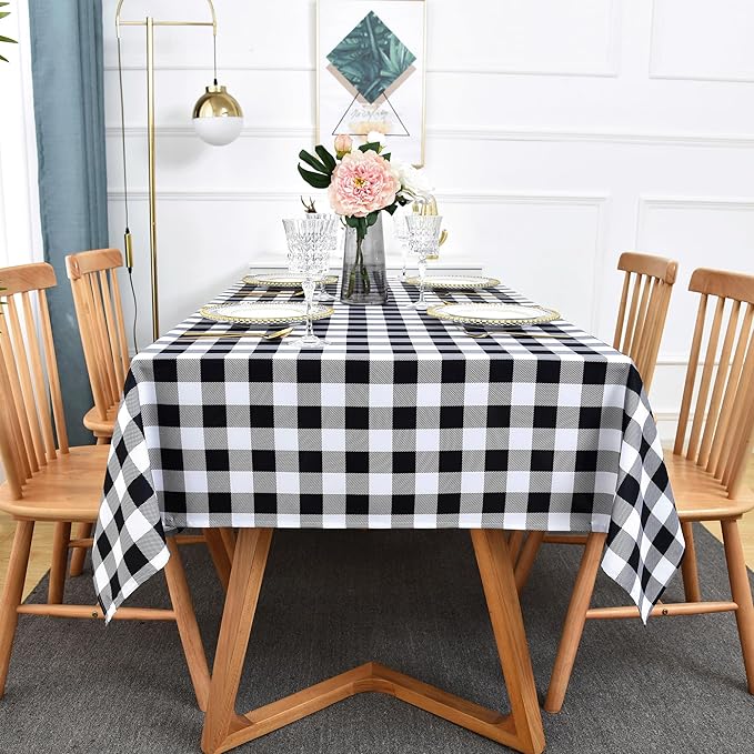 Waterproof Plaid Tablecloth Fabric - Oblong 52x70 Inch Classic Buffalo Tartan Table Cloth for Indoor/Outdoor Use - Washable Table Cover for Dinner, BBQs, and Parties