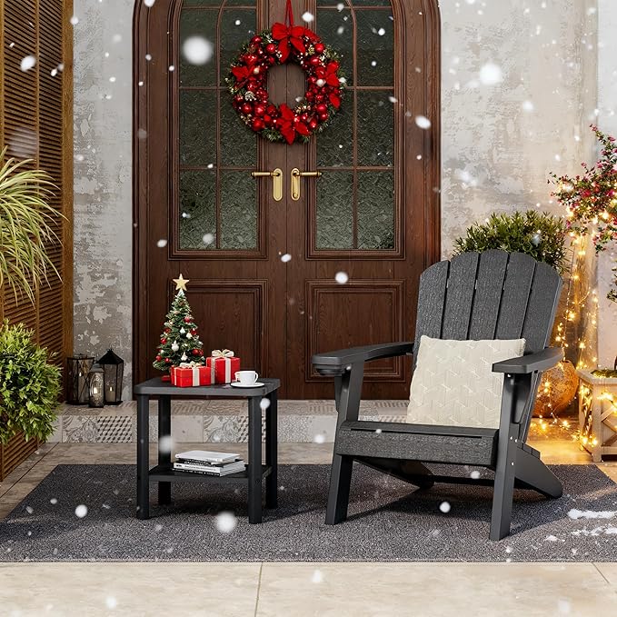Adirondack Square Outdoor Side Table Set of 2, 2-Tier Small Outdoor Table for Patio, HDPE End Table for Backyard, Pool, Lawn, Indoor Companion, Easy Maintenance & Weather Resistant(Black)