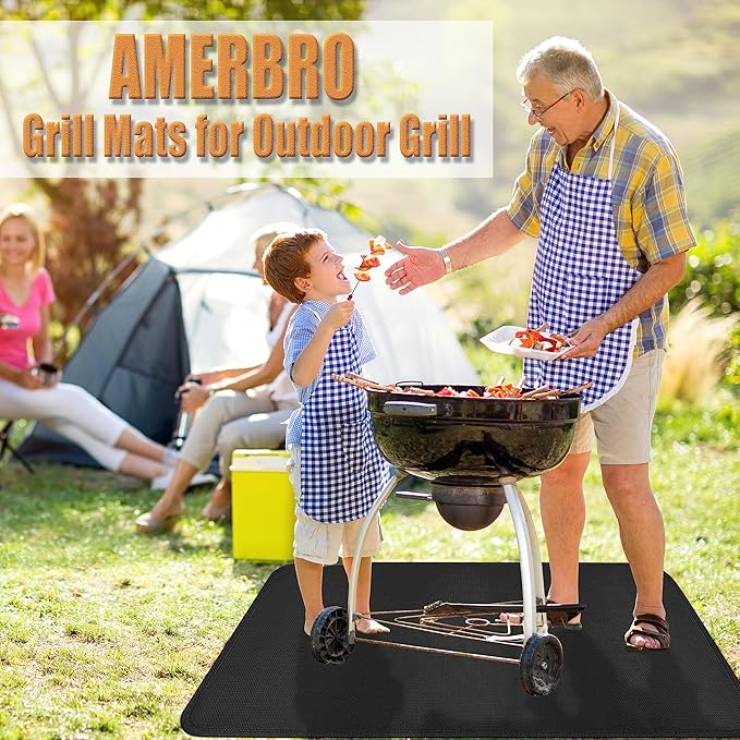 Grill Mats for Outdoor Grill - Fireproof BBQ Mats for Charcoal, Gas Grills to Protect Patio and Deck, Oil-proof and Water-proof Accessories Compatible with Blackstone, Weber, Royal Gourmet, 60 x 42 in