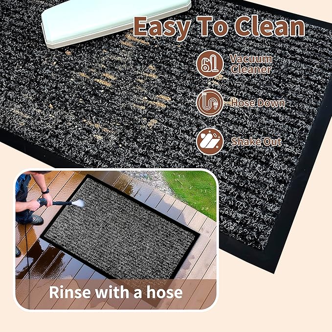 Front Door Mat Outdoor, Non-Slip and Heavy Duty Welcome Mat, Low Profile Easy Clean Indoor Outdoor Doormat for Patio Entryway with Durable PVC Backing. (Black and White 29.5"x17")