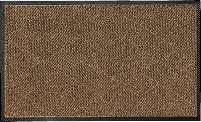 Ecomills Deluxe Diamond Entrance Door Mat, Large Heavy Duty Absorbent Rubber Rug, Brown, 3' X 4' feet