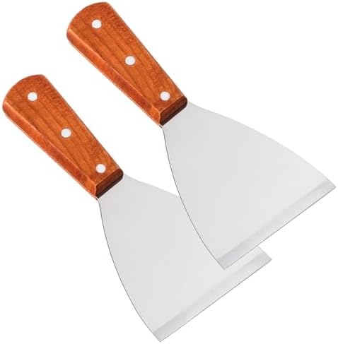 Premium Stainless Steel Slant Edge Grill Scrapers Wood Handle by RJWKAZ