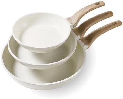 CAROTE 3Pcs Cream White Non Stick Skillet Set, Cream White by CAROTE