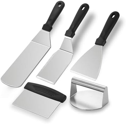 Metal Spatula Set for 5-Griddle Spatula-Griddle Scraper-Burger Press-Stainless by Amafox
