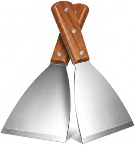 Grill Griddle Spatula Scraper 2PC Heavy Duty Stainless Steel Smashed Burger by Cyoufine