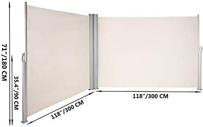 VEVOR Retractable Side Awning, UV 50 71''x236'' Rugged Full Aluminum Rust-Proof Side Awning Patio Sunshine Privacy Divider, 280 g Thicken Wind Screen, for Courtyard, Roof Terraces Pools, Beige