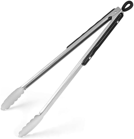 17-Inch Long Wood-Handled Stainless Steel BBQ Grill Tongs by DAILYKISN