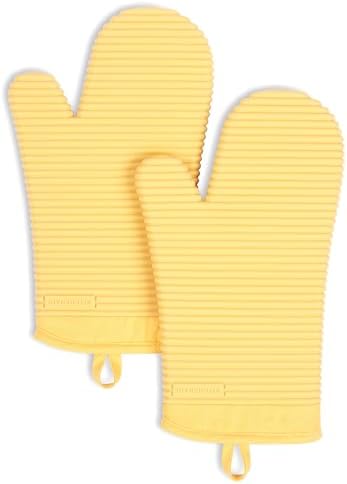KITCHENAID Ribbed Soft Silicone Oven Mitt 2-Pack Set, Butter Yellow by KitchenAid