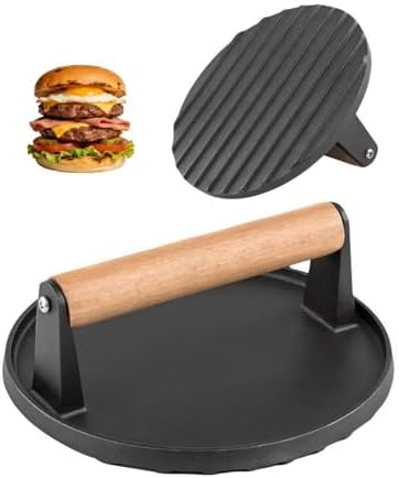 Cast Iron Grill Weight Meat Press, 2LB 7" Round Bacon Press Wood Handle by Unknown