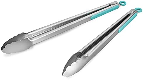 304 Stainless Steel Kitchen Cooking Tongs, 14 & 16", Aqua Sky by ALLWIN-HOUSEWARE